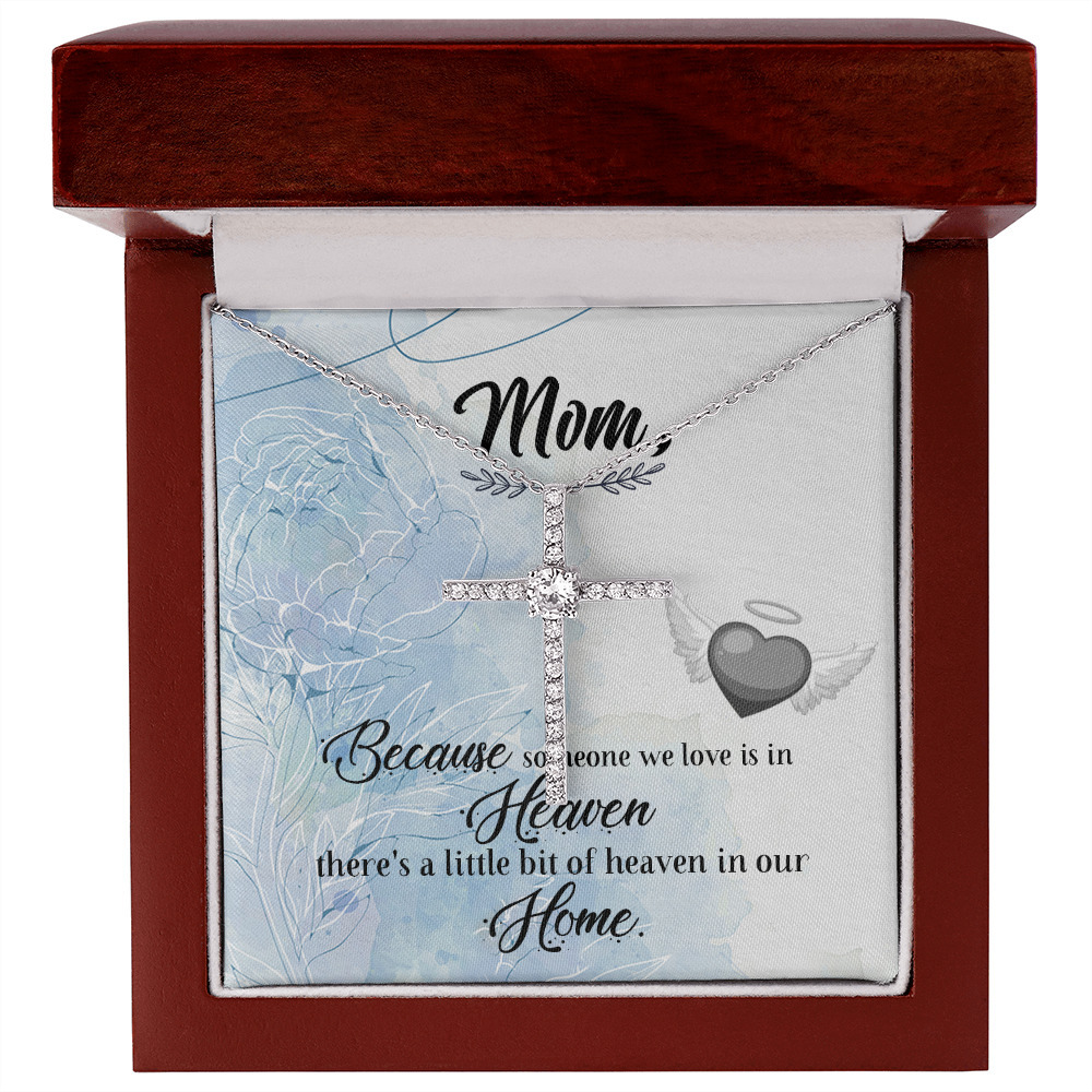 Because Someone We Love Mom Remembrance Cz Cross Necklace Message Card